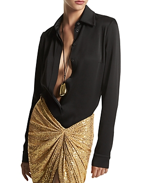 Michael Kors Hansen Charmeuse Button-front Shirt In Black