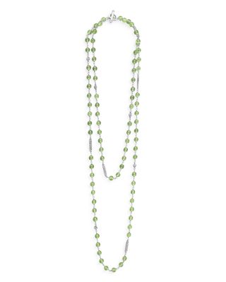 Sterling Silver Caviar Peridot Bead Station Necklace, 34"