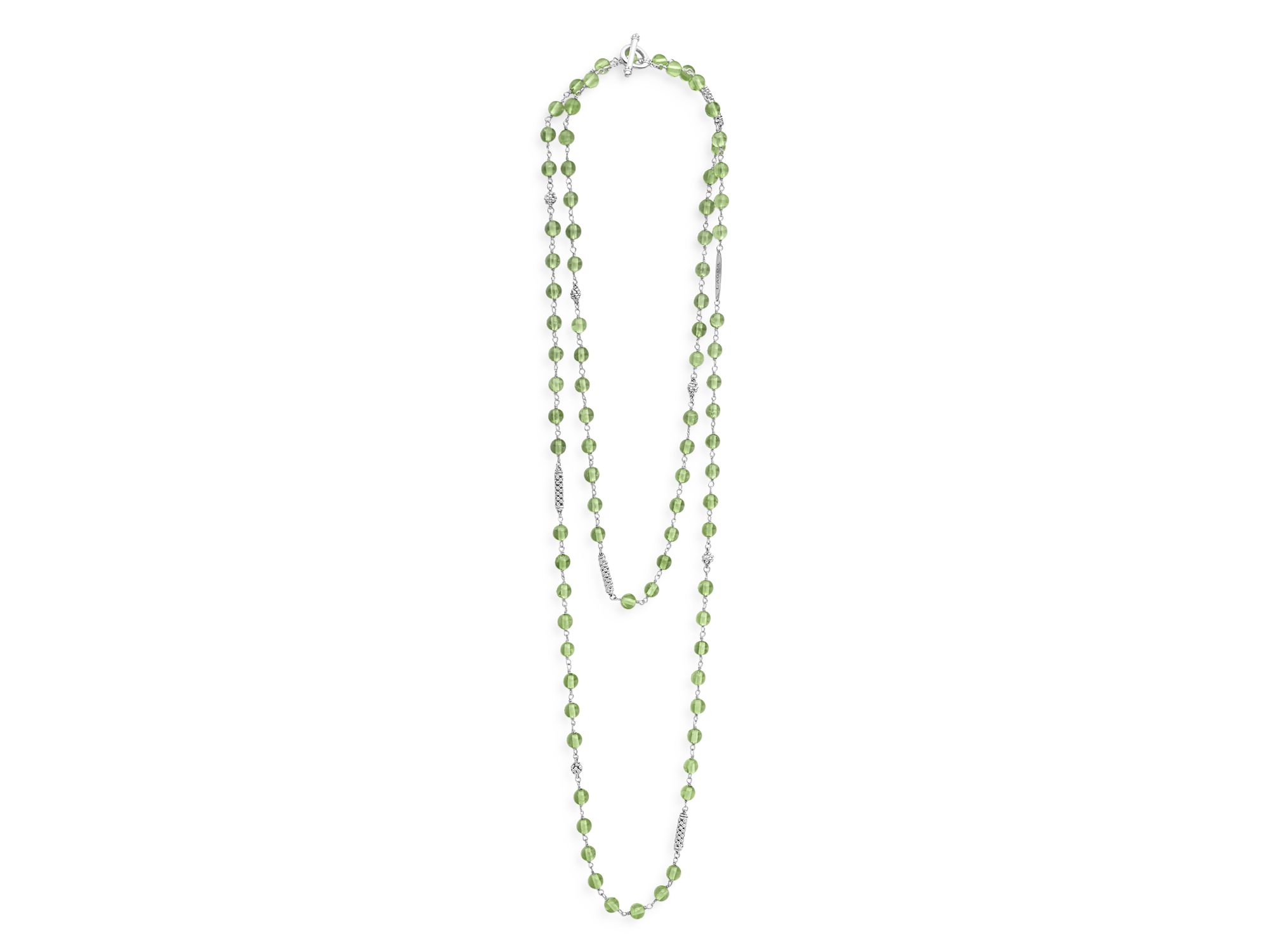Sterling Silver Caviar Peridot Bead Station Necklace, 34" — Image 4