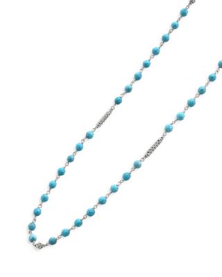 Sterling Silver Caviar Turquoise Bead Station Necklace, 34"