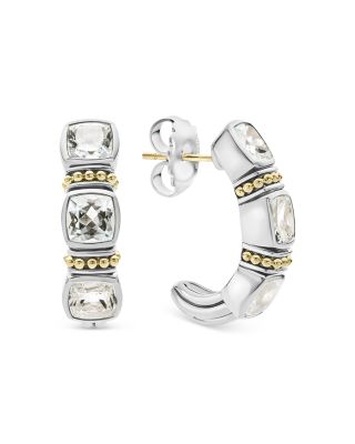 Lagos 18K Yellow Gold & Sterling Silver Rittenhouse White Topaz J-Hoop Earrings