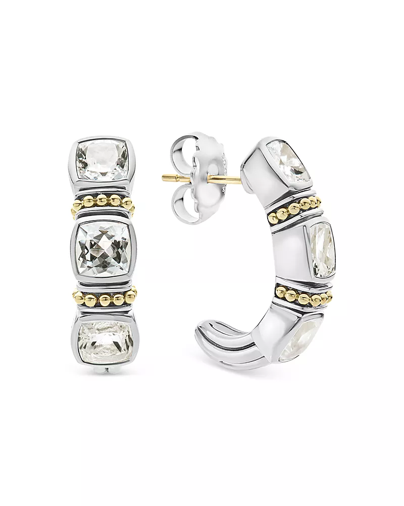 Lagos 18K Yellow Gold & Sterling Silver Rittenhouse White Topaz J-Hoop Earrings