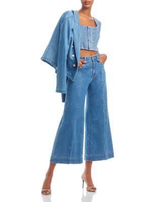 L'AGENCE - Wayne Open Front Denim Blazer & Houston High Rise Cropped Wide Leg Jeans in Provo