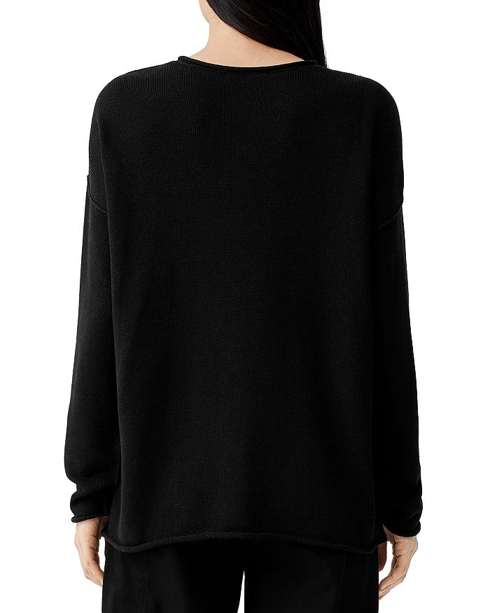 Shop Eileen Fisher Boxy Rolled Edge Sweater In Black