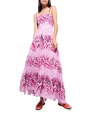 Shop Pinko Floral Print Tiered Maxi Dress In Ynl