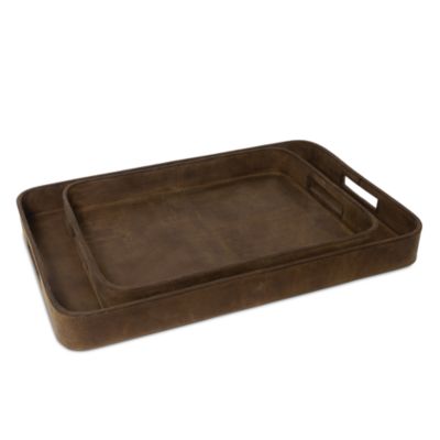 Regina Andrew Derby Rectangle Leather Trays, Set of 2