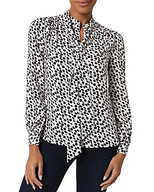Hobbs London Dolly Printed Tie Neck Blouse In Ivory Navy