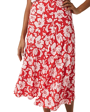 Hobbs London Angie Floral Midi Skirt In Red Pink