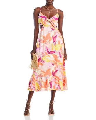 Water Wave Print Front Tie Midi Dress main image 0