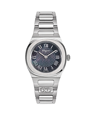 Ferragamo Elliptical Stainless Steel Watch, 28mm In Black/silver