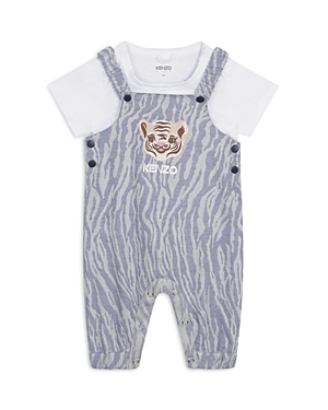 KENZO BOYS' TIGER PRINT CHAMBRAY OVERALLS & LOGO TEE SET - BABY