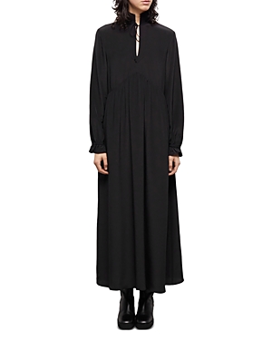 Shop The Kooples Silk Peasant Midi Dress In Black