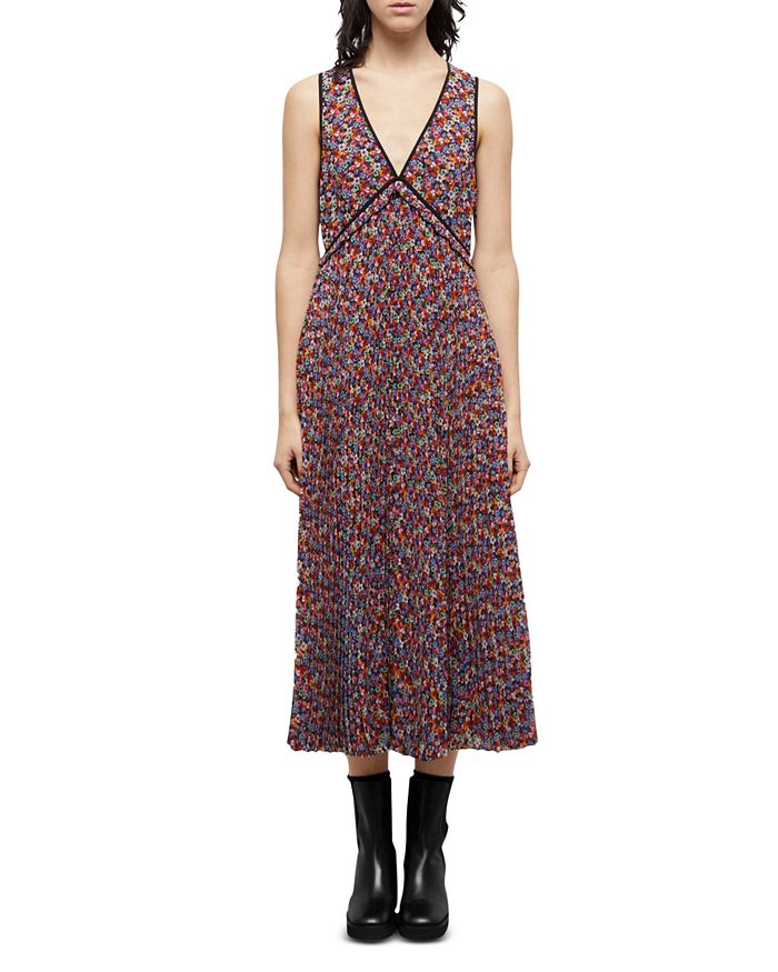 The Kooples Blazing Field Floral Print Pleated Midi Dress | Bloomingdale's