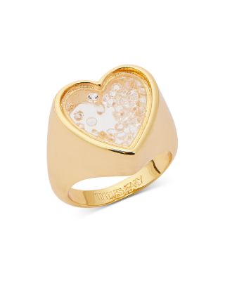 TIMELESS PEARLY CRYSTAL HEART SHAKER RING IN 24K GOLD PLATED