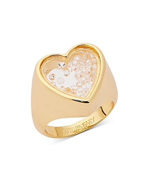 Timeless Pearly Crystal Heart Shaker Ring in 24K Gold Plated