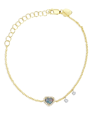 Shop Meira T 14k Yellow Gold Mini Opal & Diamond Heart Bracelet In Blue/gold