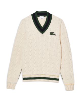 Lacoste - V Neck Cable Knit Sweater