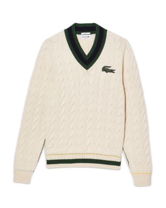 Lacoste V Neck Cable Knit Sweater | Bloomingdale's