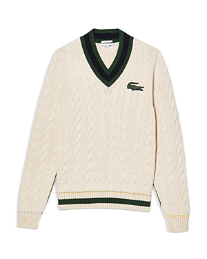 Lacoste V Neck Cable Knit Sweater In Laplan