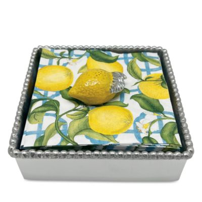 Mariposa Yellow Lemon Beaded Napkin Box Set