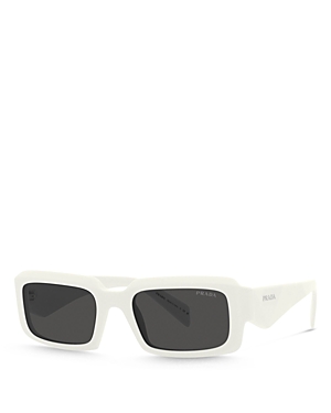 Prada Geometric Logo Acetate & Plastic Rectangle Sunglasses In White/gray Solid