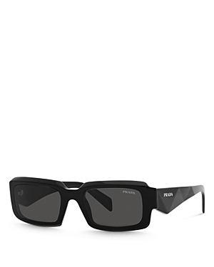 Shop Prada Symbole Rectangular Sunglasses, 55mm In Black/gray Solid