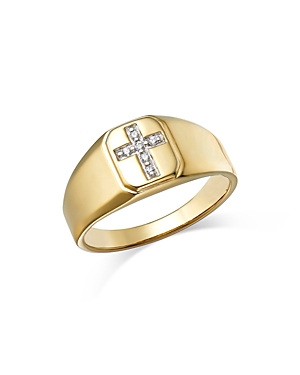 Bloomingdale's Men's Signet Cross Ring in 14K Yellow Gold with Diamond Accents - 100% Exclusive
