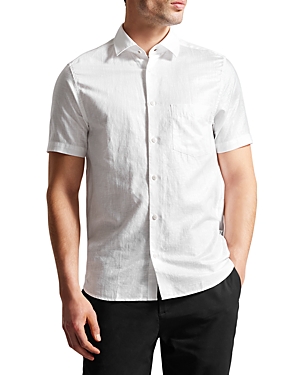 Shop Ted Baker Kingfrd Linen & Cotton Short Sleeve Shirt In White