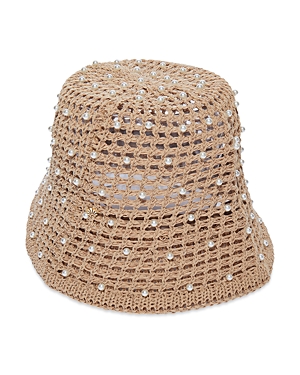 LELE SADOUGHI RAFFIA & FAUX PEARL BUCKET HAT