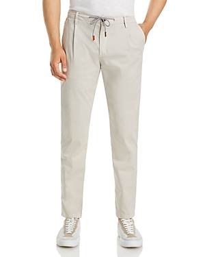Eleventy Drawstring Waist Pleated Straight Leg Stretch Cotton Pants In Sand