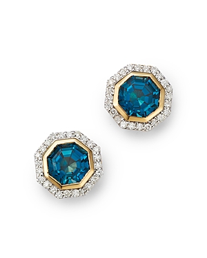 Bloomingdale's London Blue Topaz & Diamond Halo Stud Earrings In 14k Yellow Gold - 100% Exclusive In Blue/white