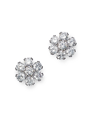 Bloomingdale's Certified Diamond Flower Stud Earrings In 14k White Gold Featuring Diamonds With The Debeers Code Of