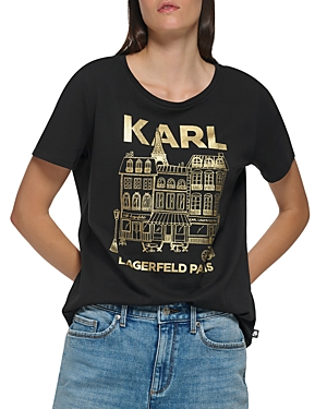 Karl Lagerfeld Paris Cotton Blend Metallic Graphic Tee