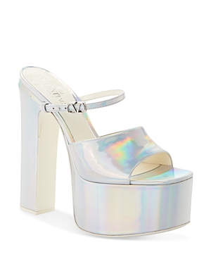Valentino Women's Patent High Heel Platform Slides In Silver