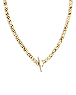 Zoe Chicco 14K Yellow Gold Heavy Metal Diamond Pave Toggle Bar Curb Link Chain Necklace, 16