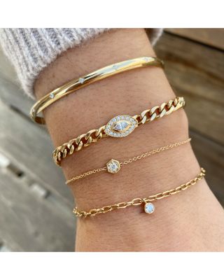 14K Yellow Gold Diamond Dangle Oval Link Bracelet