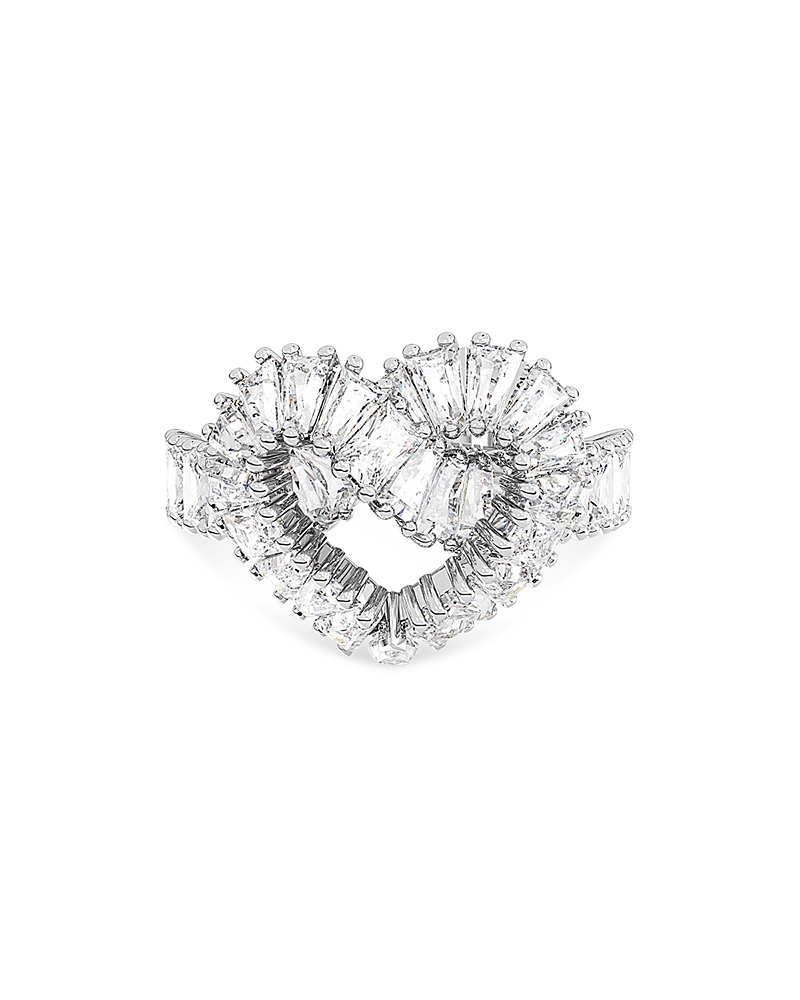 Swarovski Matrix Motif Ring Heart Woven Rhodium Shiny White In Metallic