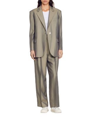 Sandro Yuna Oversized Pinstriped Blazer & Beryn Pleated Wide