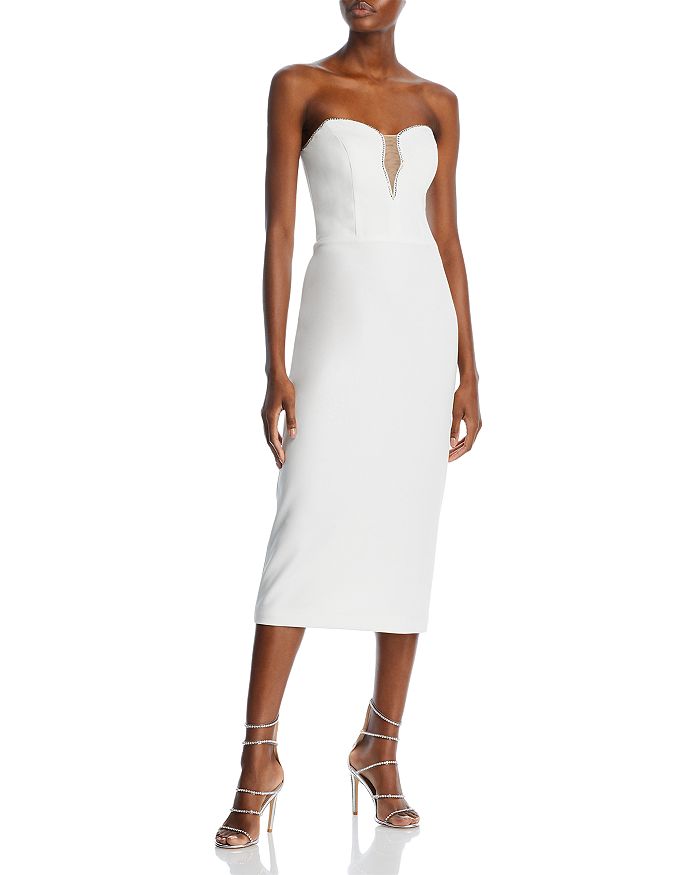 AQUA Rhinestone Embellished Strapless Crepe Midi Dress - 100% Exclusive ...