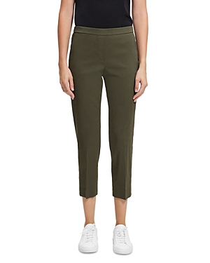 Theory Treeca Good Linen Cropped Pull-on Ankle Pants In Dark Olive