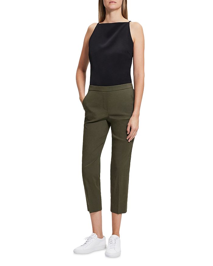 Shop Theory Treeca 'good Linen' Pull-on Pants In Dark Olive