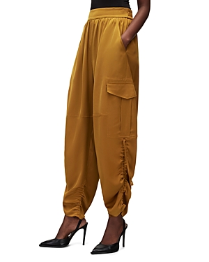 Allsaints Kaye Ruched Cargo Pants In Ochre Yellow