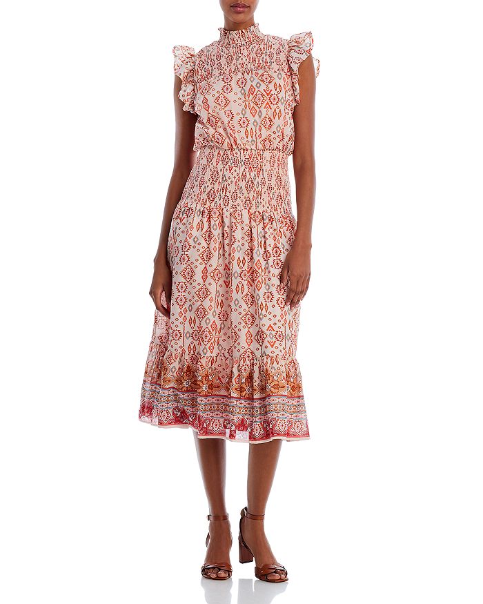 AQUA Smocked Ruffled Midi Dress - 100% Exclusive | Bloomingdale's