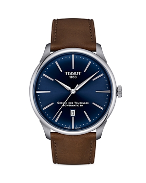 Shop Tissot Chemin Des Tourelles Powermatic 80 Watch, 42mm In Blue/brown