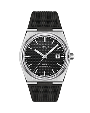 Tissot Prx Powermatic 80 Black Dial Leather Strap Men's Watch In Black