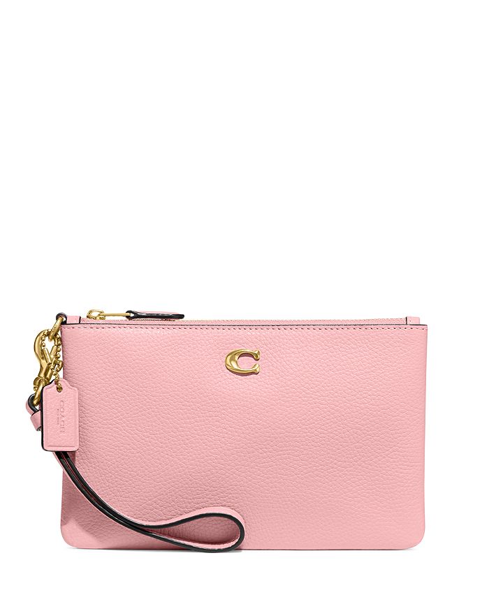 COACH Polished Pebble Leather Small Zip-Top Wristlet - Macy's