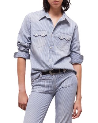 The Kooples Hikory Striped Western Denim Shirt In Blue6 | ModeSens