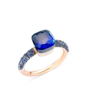 Pomellato 18k Rose Gold Nudo Blue Multi Gemstone Statement Ring In Blue/rose Gold