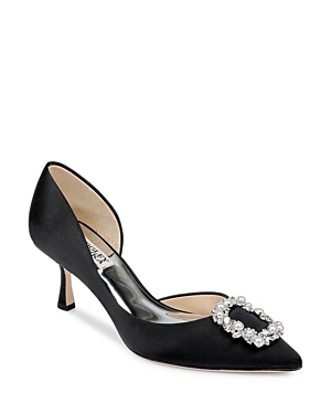 Badgley Mischka Fabia Embellished Pointed Toe Pump In Black Satin