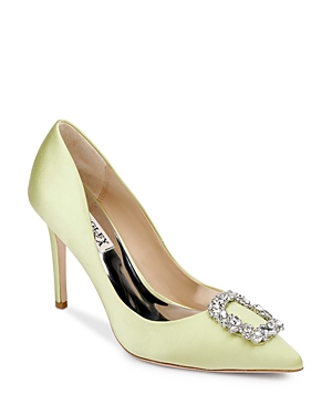 Badgley Mischka Cher Crystal Embellished Pump In Lemon Satin